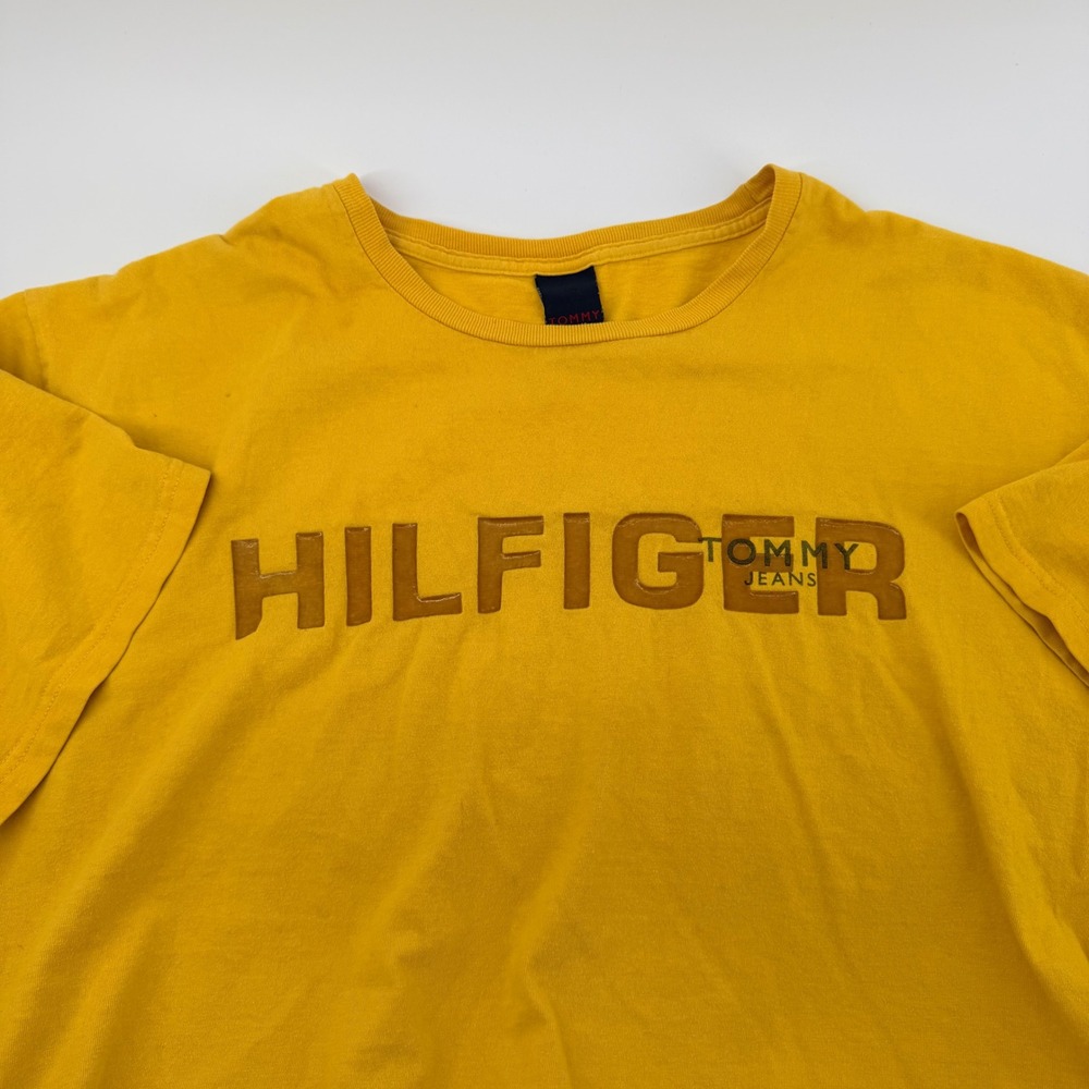 Tommy Jeans Graphic T-Shirt Hilfiger Logo Short Sleeve XXL Mustard Yellow Mens